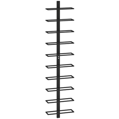 Suport de sticle de perete cu 10 rafturi din oțel, negru, pentru 10 sticle, 27x10x116 cm