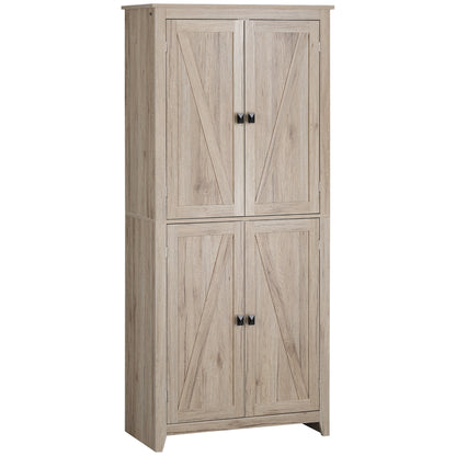 Dulap Bufet pentru Bucatarie si Living, Comoda Inalta cu 4 Usi si Rafturi Reglabile, Design Modern, Culoare Lemn Natural