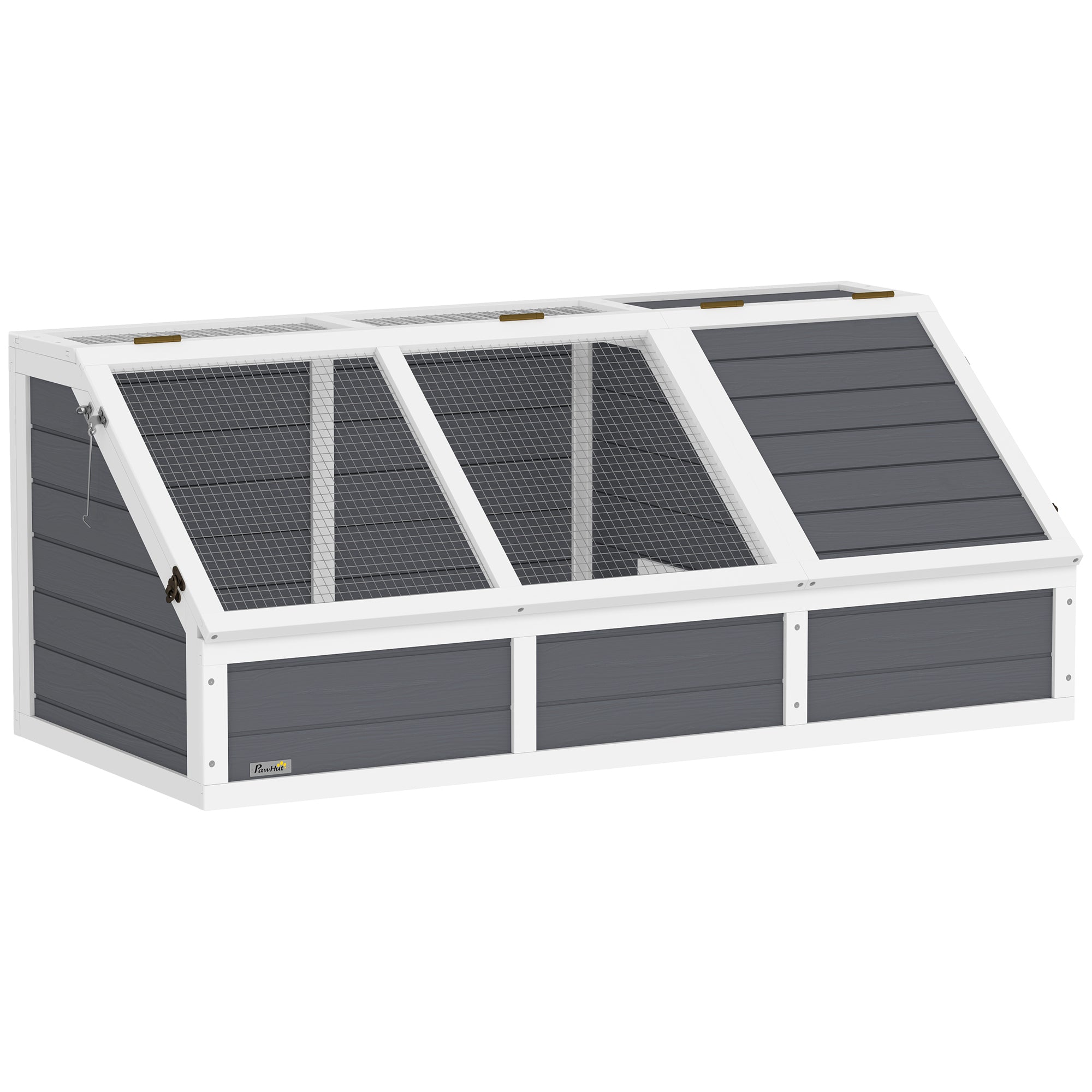 Căsuță pentru Țestoase de Uscat fără Podea, din Lemn de Brad și Oțel Zincat, 120x55x50 cm, Gri și Alb
