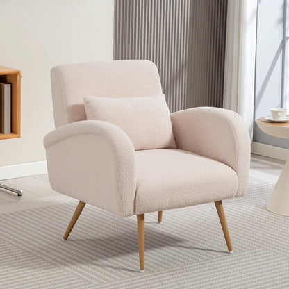 Fotoliu Modern pentru Living din Material Teddy cu Pernă Lombară Detasabilă, 77x77x83 cm, Bej