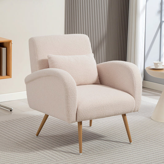 Fotoliu Modern pentru Living din Material Teddy cu Pernă Lombară Detasabilă, 77x77x83 cm, Bej