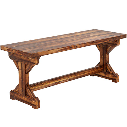 Bancă de Grădină cu 2 Locuri din Lemn de Brad cu Bază în Formă de X, Bancă Rustică pentru Exterior Fără Spătar, pentru Terasă, Balcon, 114L x 40l x 46Î cm, Carbonizată