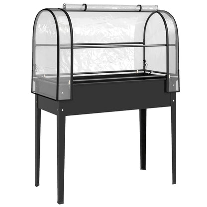 Jardinieră Ridicată cu Mini Sera și Orificiu de Drenare, 100x49x136 cm, Negru