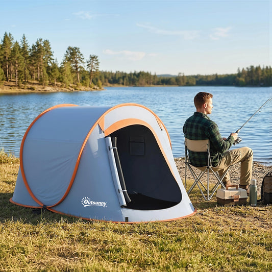 Cort de Camping Pop-Up Impermeabil cu Accesorii și Geantă de Transport, 245x148x105 cm, Gri