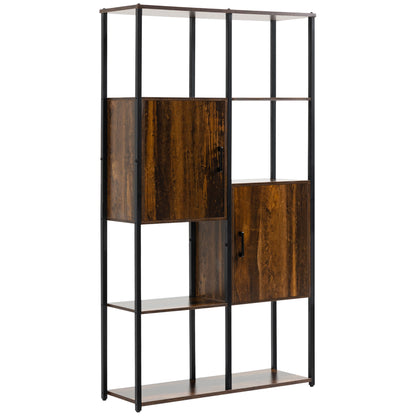 Biblioteca in stil industrial modern cu 4 rafturi si 2 dulapuri, rafturi din metal si lemn pentru casa si birou, 90x30x159,5 cm, negru si maro
