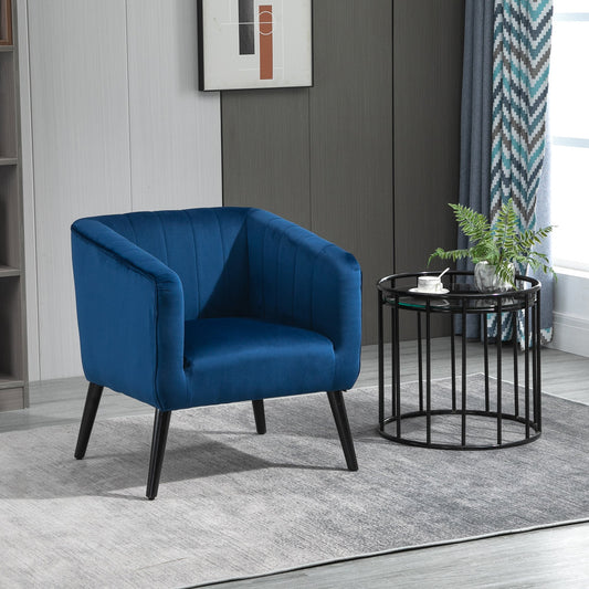 Fotoliu Modern Stil Nordic Invelis din Catifea si Picioare din Lemn, Albastru, 70.5x70x76cm