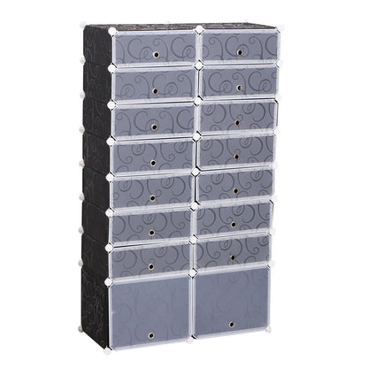 Dulap Pantofi Modular 16 Cuburi in PP Alb si Negru 95x37x160cm