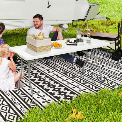 Masă de Camping Pliabilă cu Mâner, Cadru Metalic și Blat din Plastic, 180x74x74 cm, Alb