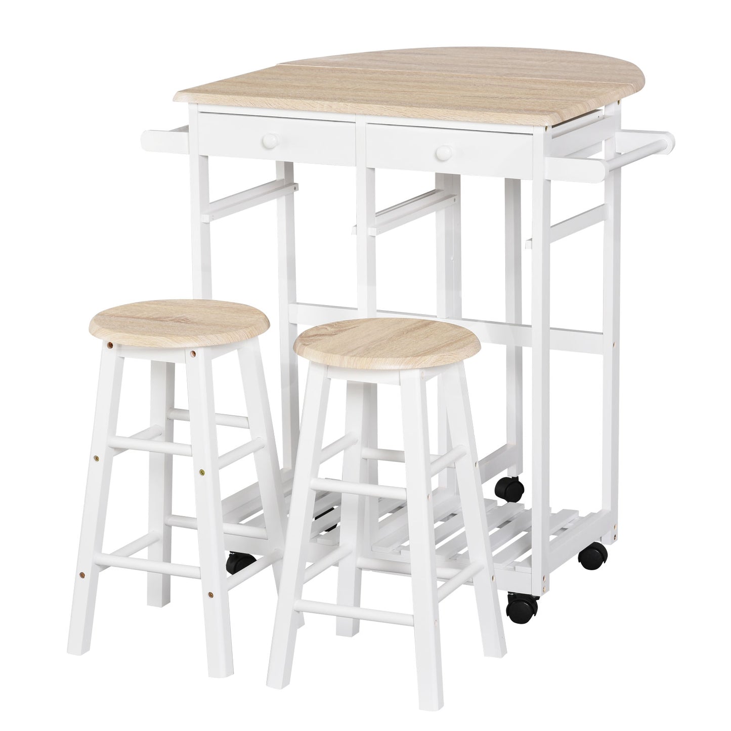 Carut Bucatarie Pliabil – Cu 2 Scaune Incluse, MDF Alb