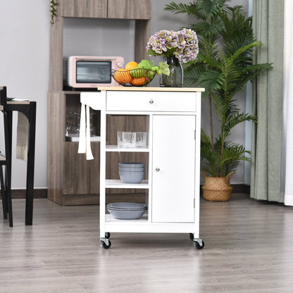carucior bucatarie, din lemn, 66x39,5x86,5cm, alb