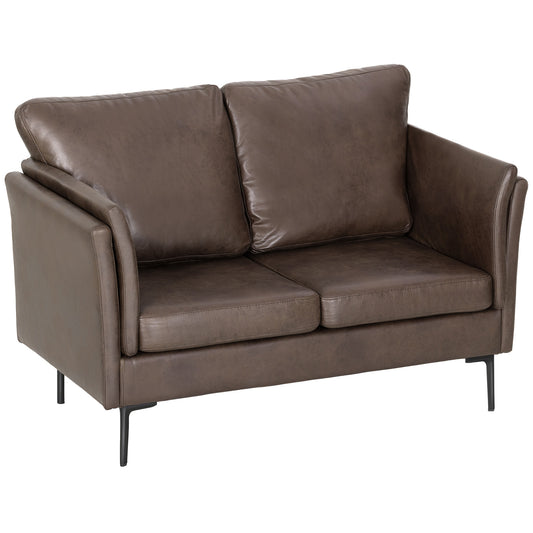 Canapea 2 Locuri în Piele Respirabilă cu Umplutură Groasă și Picioare în Metal, 137x72x88 cm, Maro Închis