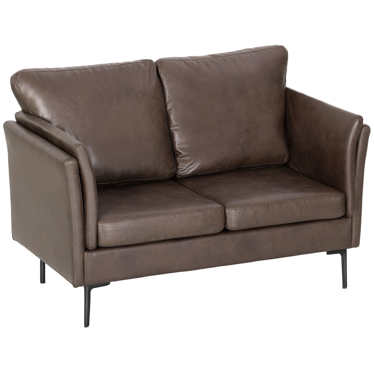 Canapea 2 Locuri în Piele Respirabilă cu Umplutură Groasă și Picioare în Metal, 137x72x88 cm, Maro Închis