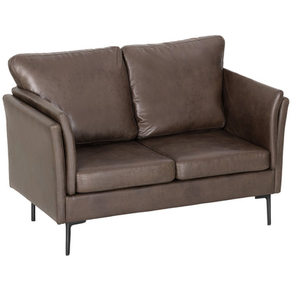 Canapea 2 Locuri în Piele Respirabilă cu Umplutură Groasă și Picioare în Metal, 137x72x88 cm, Maro Închis