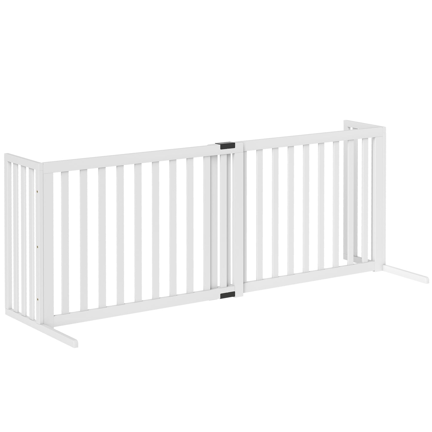 Poartă pentru Câini de Talie Medie și Mică Extensibilă Autoportantă din Lemn, 102-183x57x70 cm, Albă