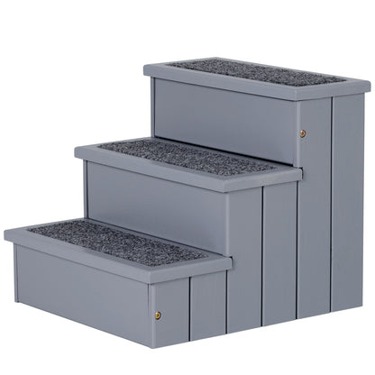 Scara pentru caini 3 trepte cu covor antiderapant si spatiu de depozitare intern, 40,5x44,5x38cm, gri