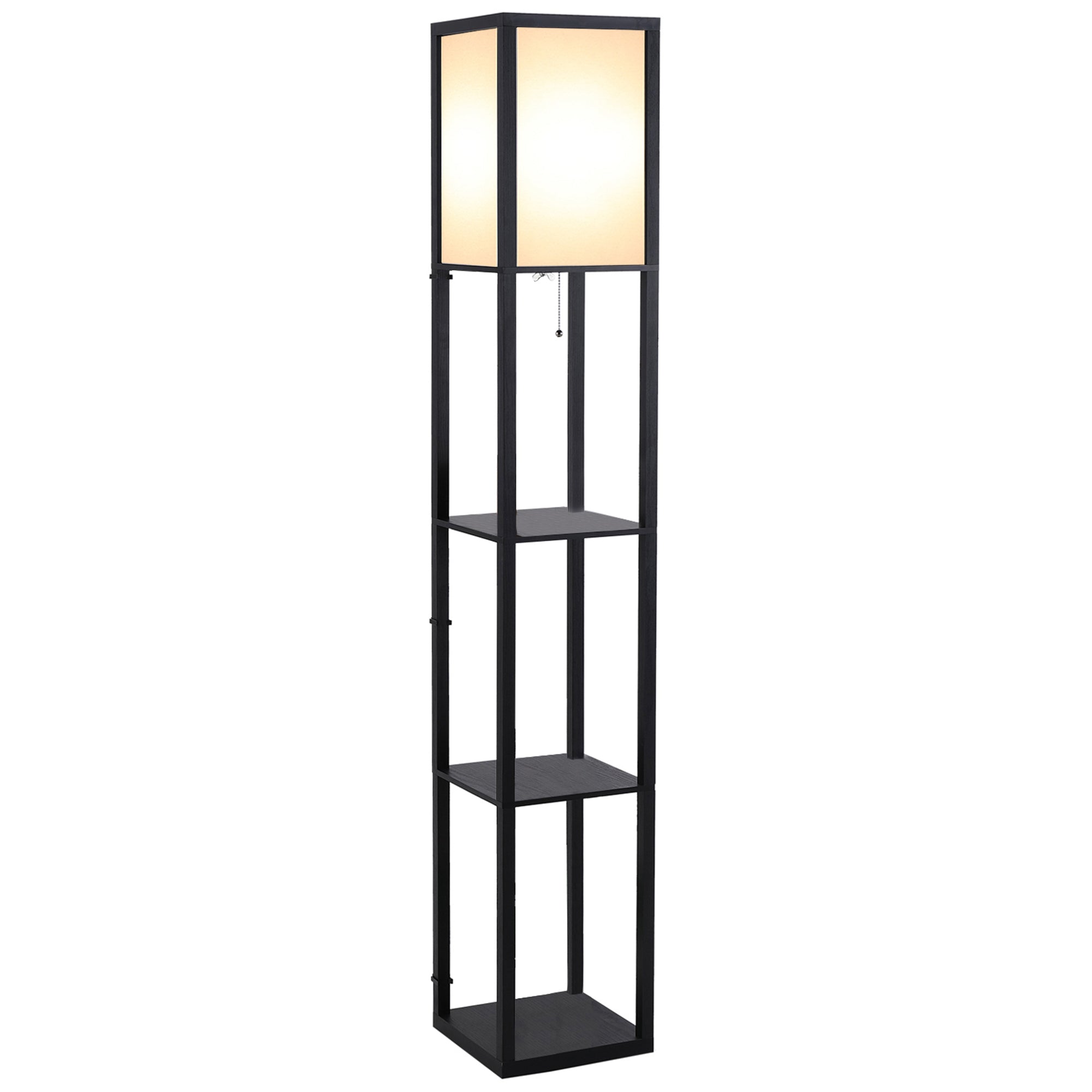 Lampa Pom cu Librarie 3 Niveluri Negru 26 x 26 x 160 cm