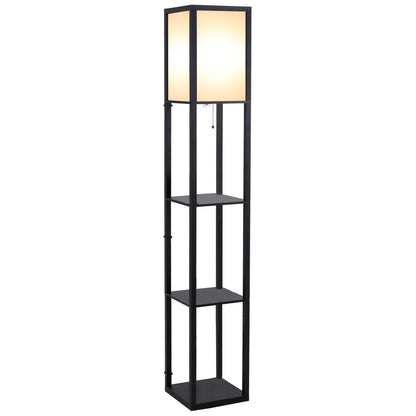 Lampa Pom cu Librarie 3 Niveluri Negru 26 x 26 x 160 cm