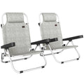Set  2 Șezlonguri Pliabile și Reclinabile pe 4 Poziții cu Suport pentru Cap, din Aluminiu, 62x61x80 cm, Gri