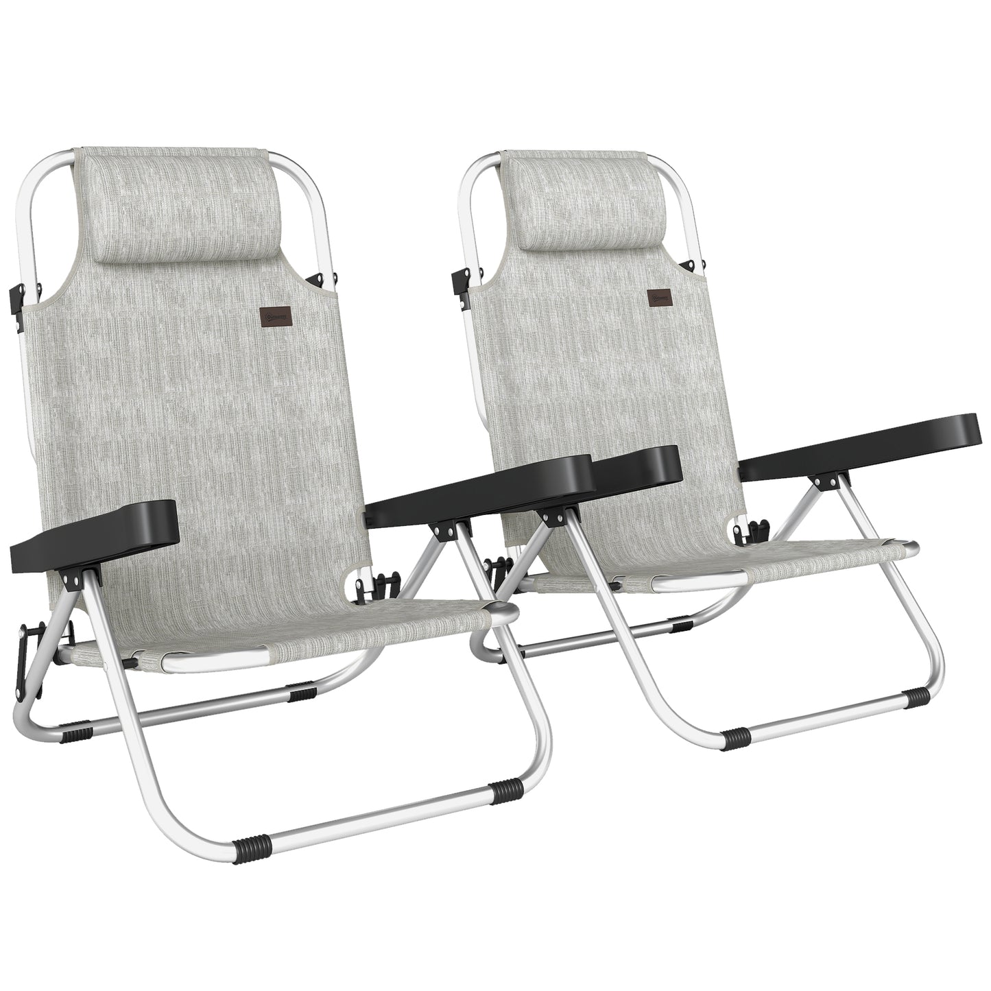 Set  2 Șezlonguri Pliabile și Reclinabile pe 4 Poziții cu Suport pentru Cap, din Aluminiu, 62x61x80 cm, Gri