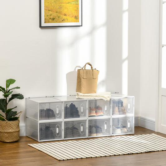 Mobilier pentru organizarea incaltamintei cu gauri de ventilare, 8 cuburi, 28x36x21cm din Plastic PP, Alb si transparent