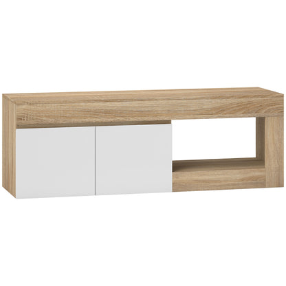 Dulap pentru TV de 60" cu Dulăpior, 2 Uși și Raft Deschis, Mobilier TV din Lemn, 140x40x48 cm, Lemn Natural
