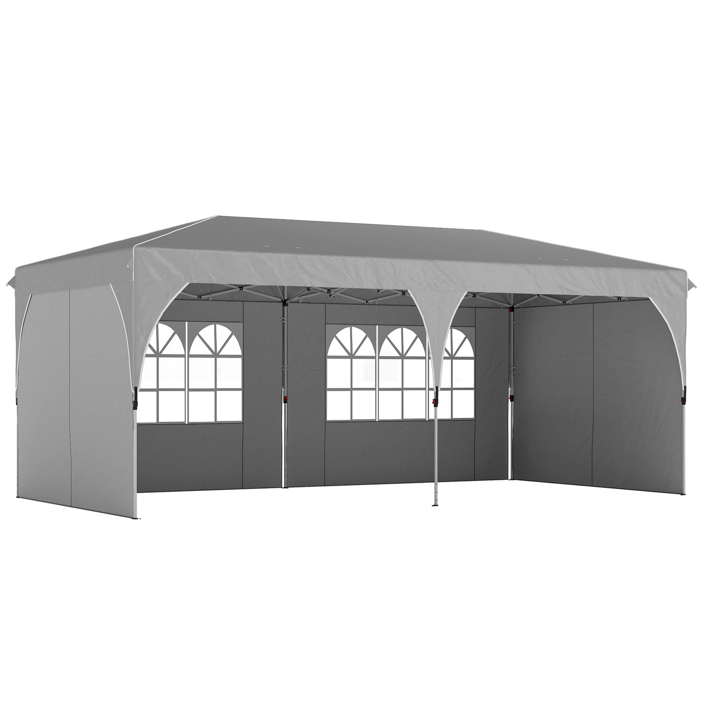 Gazebo 3x6 m Pliabil Pop Up cu Înălțime Reglabilă, Gazebo Exterior cu Benzi Reflectorizante, Pereți Laterali, Saci de Nisip, Geantă de Transport, UV50+, pentru Camping, Petreceri, Gri Deschis