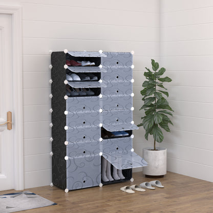 Dulap Pantofi Modular 16 Cuburi in PP Alb si Negru 95x37x160cm