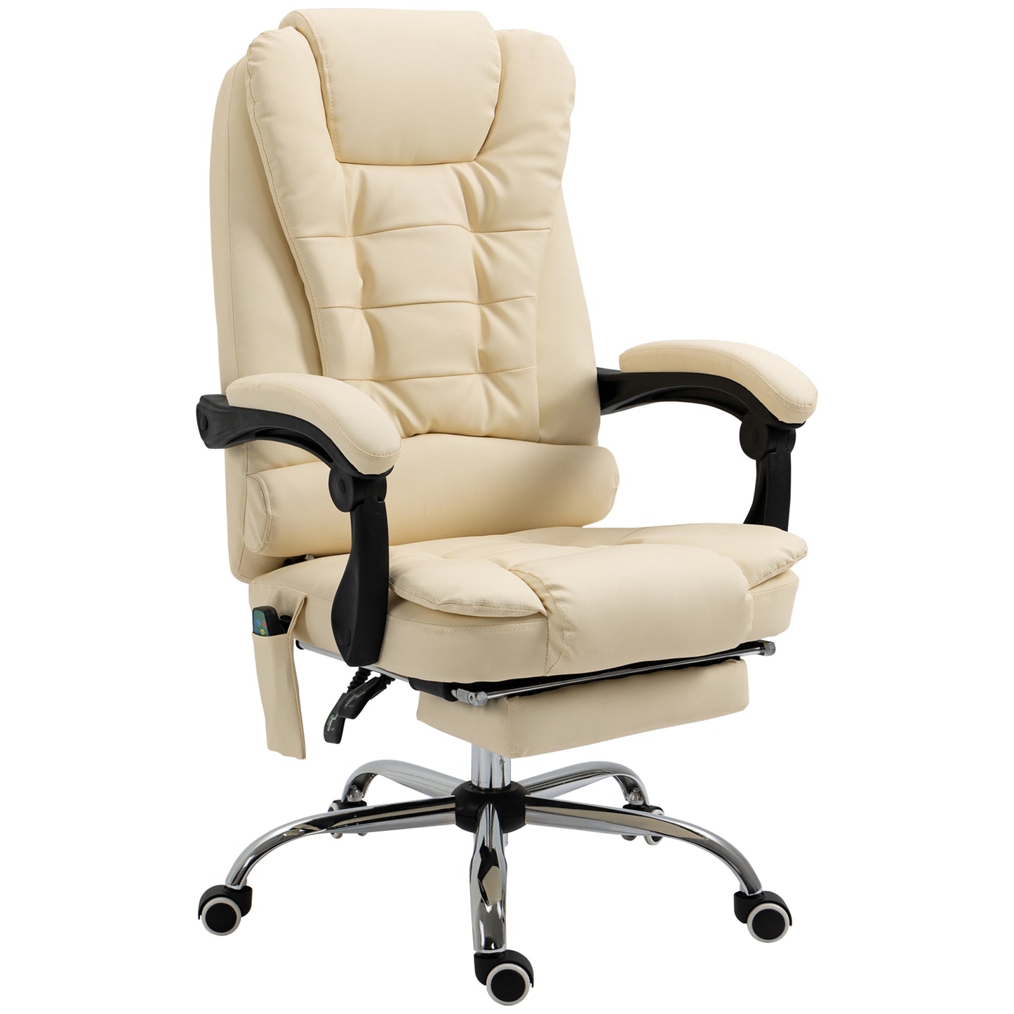 Fotoliu pentru Masaj Pivotant si Ergonomic cu Inaltime Reglabila cu 6 Puncte de Vibratie, 65x160x104 cm, Crem