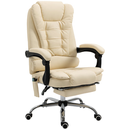 Fotoliu pentru Masaj Pivotant si Ergonomic cu Inaltime Reglabila cu 6 Puncte de Vibratie, 65x160x104 cm, Crem