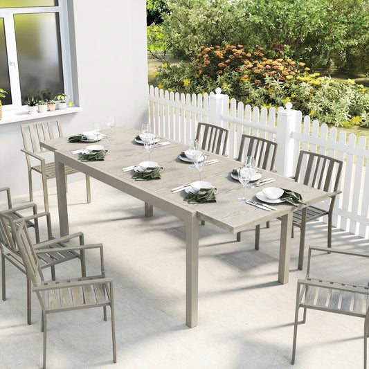 Masă de Grădină Extensibilă pentru 8-10 Persoane, din Aluminiu și Oțel, 154/214x85x75 cm, Gri Deschis