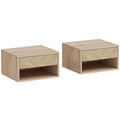 Set de 2 Noptiere Suspendate cu Sertar și Compartiment 37x32x21 cm Lemn Natural