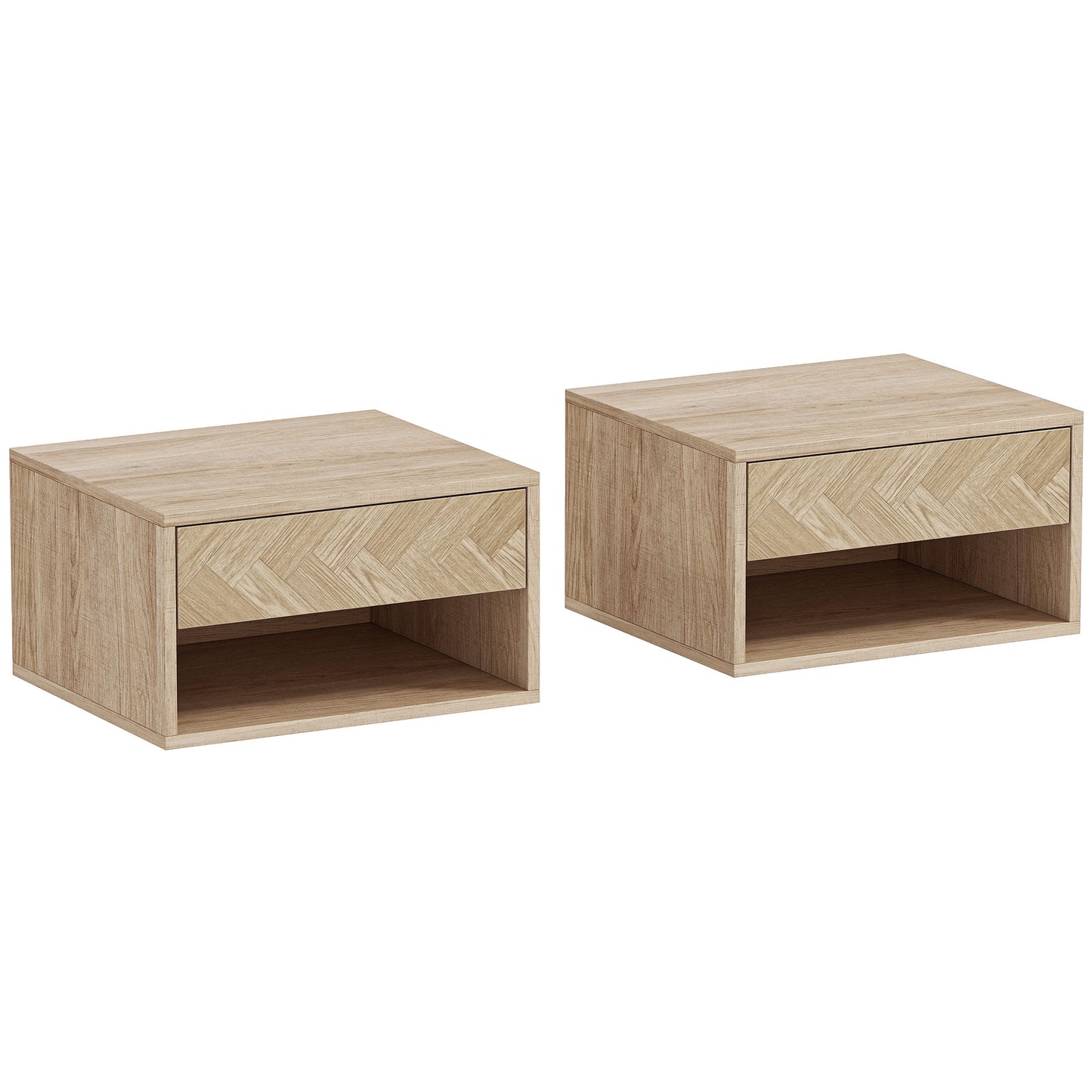 Set de 2 Noptiere Suspendate cu Sertar și Compartiment 37x32x21 cm Lemn Natural