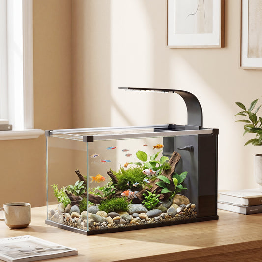 Acvariu, 24L din Sticlă Securizată cu Filtru, Lumină LED și Pompă de Apă