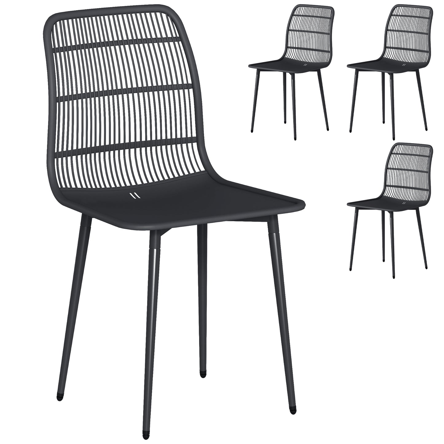Scaune de Dining pentru Exterior Set de 4, Scaune de Grădină cu Spatar Fisurat, Negru