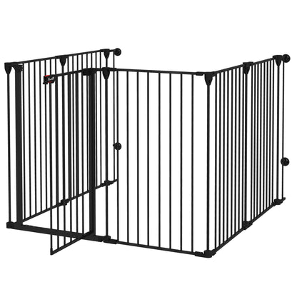 Tarc de Joaca 2-in-1 Multifunctional pentru Catelusi si Poarta de Siguranta pentru Animale de Companie, 6 Panouri, Tarc pentru Exercitii pentru Animale de Companie, 100cm Inaltime, Negru