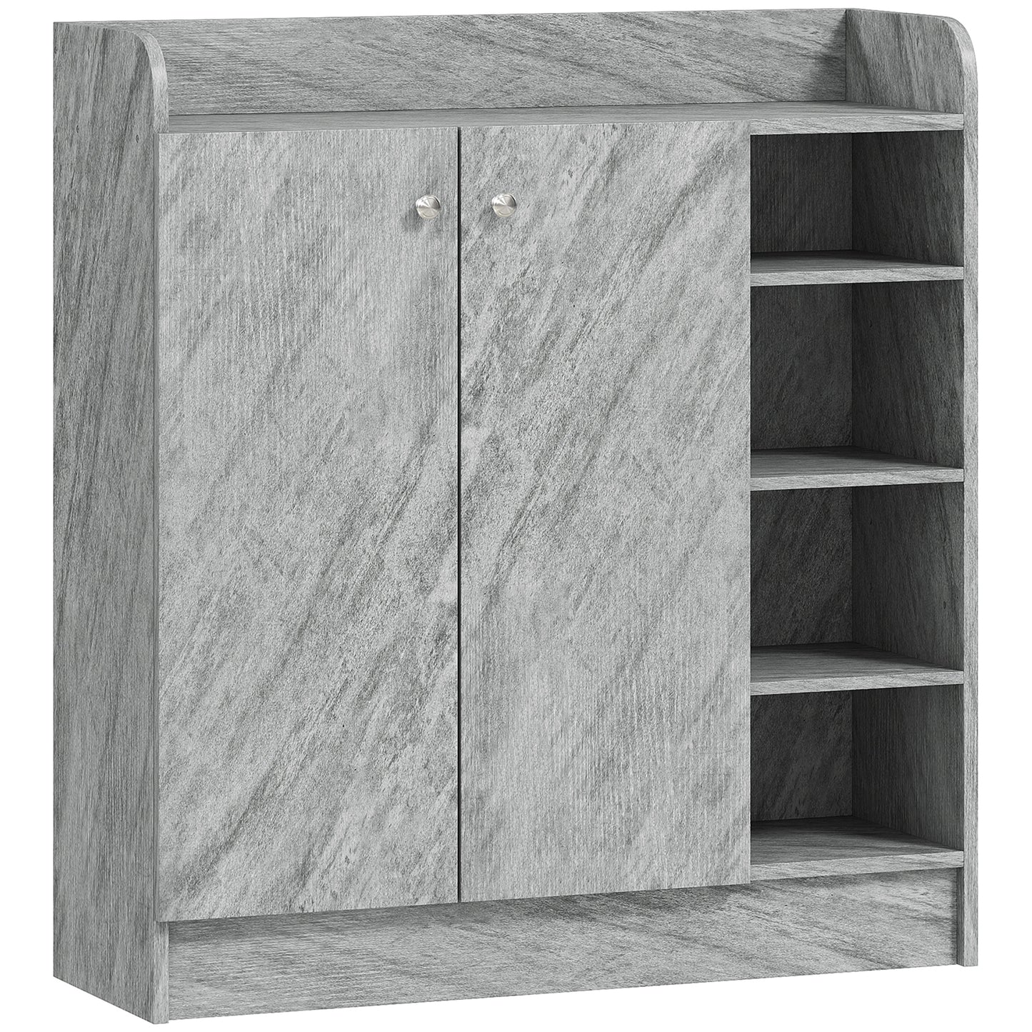 Dulap Modern pentru Pantofi din Lemn cu 4 Rafturi Deschise și Dulap pentru 12 Perechi, 83x30x90 cm, Gri Ciment