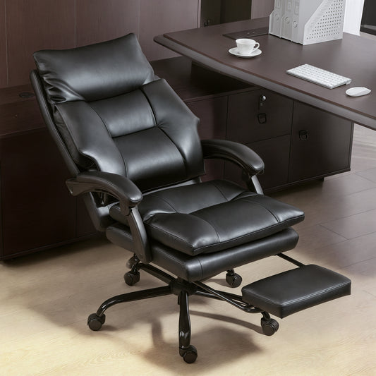 Scaun de Birou Reglabil pe Înălțime și Reclinabil până la 135°, din Piele PU Neagră, 65x76x113-121 cm