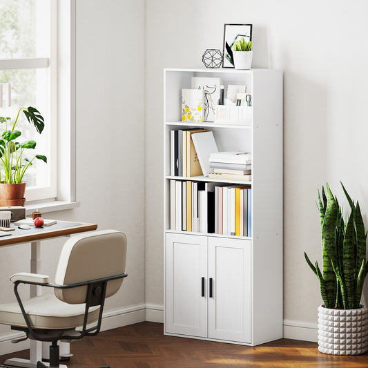 Bibliotecă cu rafturi deschise și dulap cu 2 uși, cu poliță internă reglabilă, 60x30x145.5 cm, alb