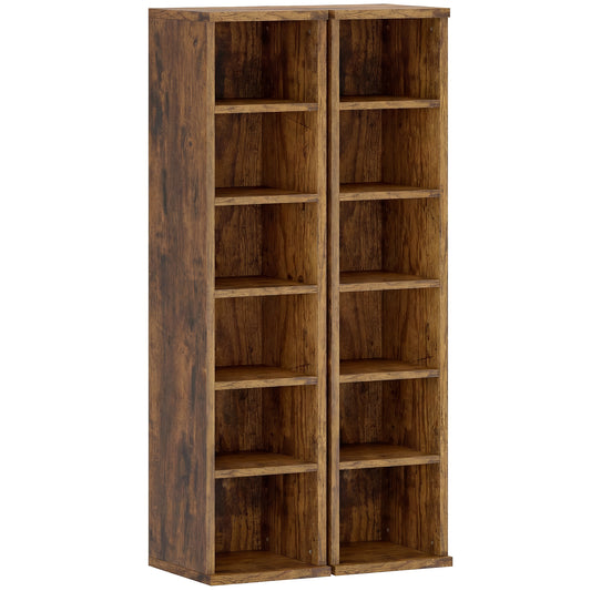 Set 2 Rafturi pentru CD-uri cu Polițe Reglabile pentru 204 CD-uri din Lemn, 21x22,5x88,5 cm, Maro Rustic
