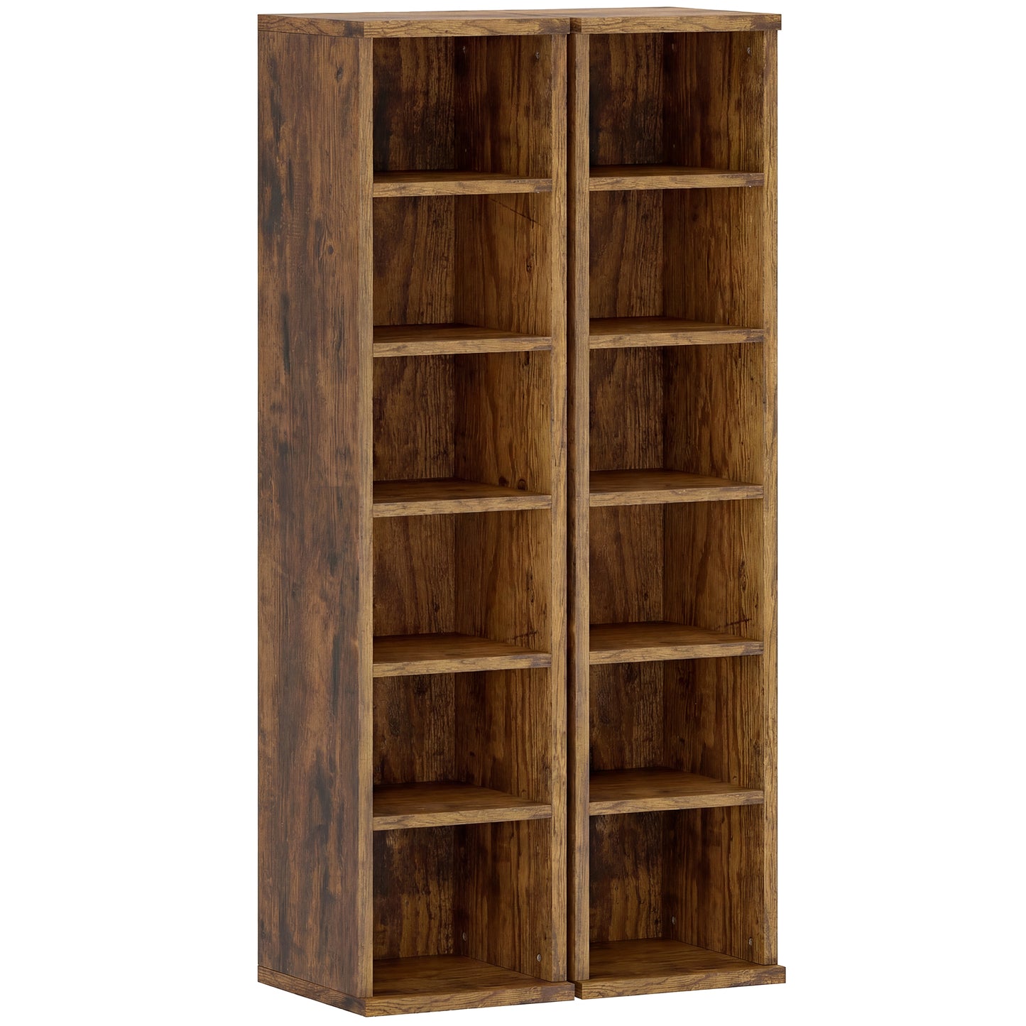 Set 2 Rafturi pentru CD-uri cu Polițe Reglabile pentru 204 CD-uri din Lemn, 21x22,5x88,5 cm, Maro Rustic