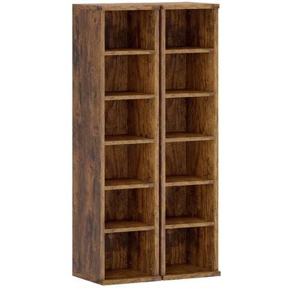 Set 2 Rafturi pentru CD-uri cu Polițe Reglabile pentru 204 CD-uri din Lemn, 21x22,5x88,5 cm, Maro Rustic