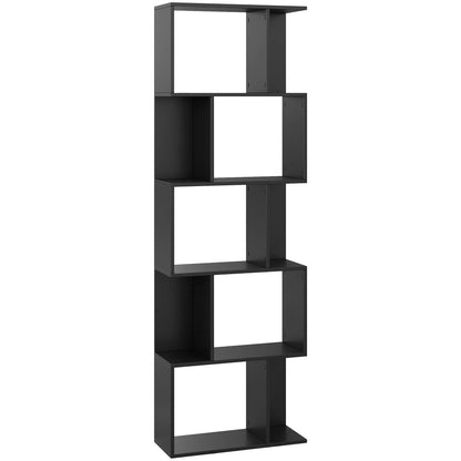 Bibliotecă mobilă modernă cu 5 rafturi din lemn, design modern, 60x24x184,5 cm, negru