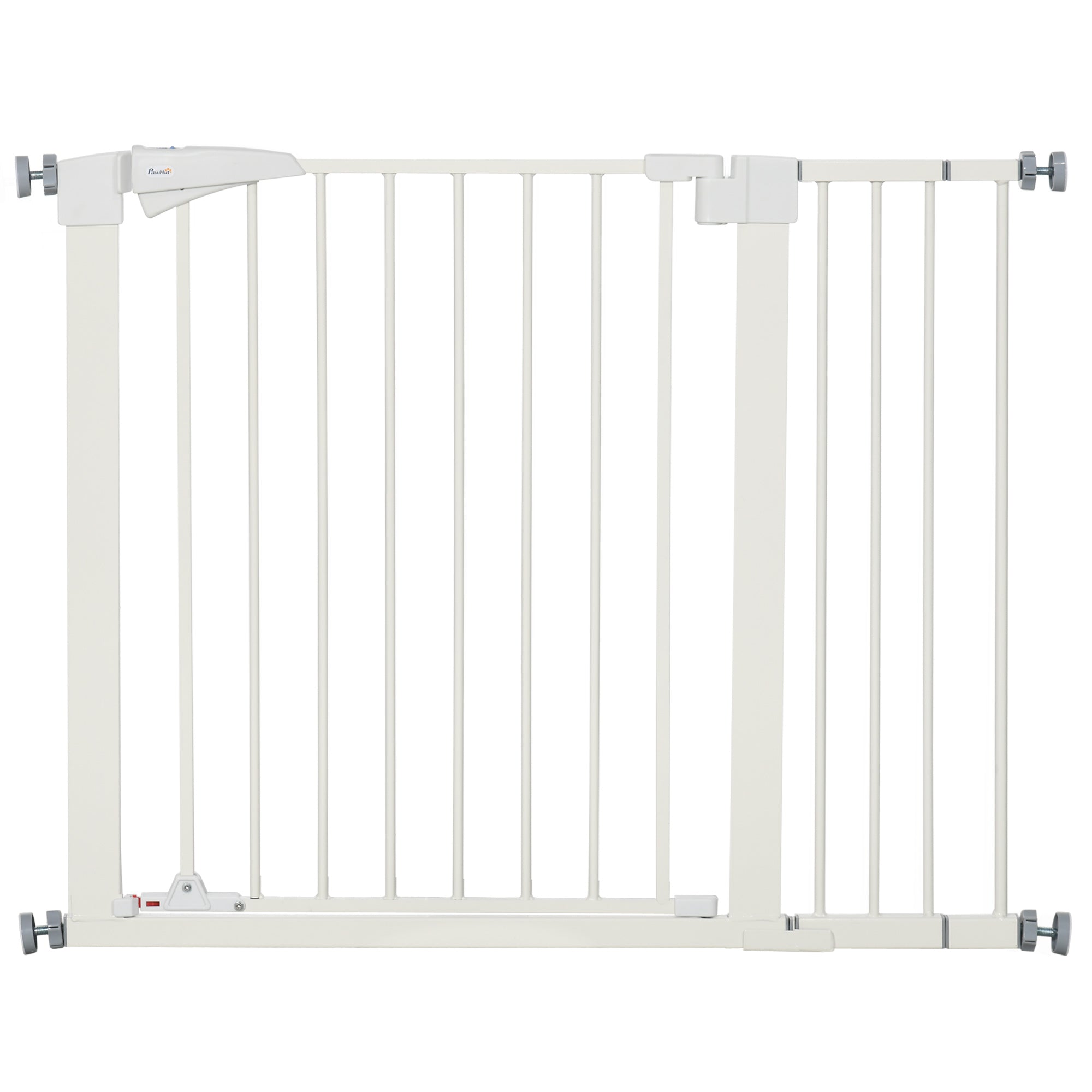 Poartă pentru Câini de Talie Mică și Medie cu Dublă Încuietoare și Închidere Automată, 76-103x4.2x77 cm, Alb