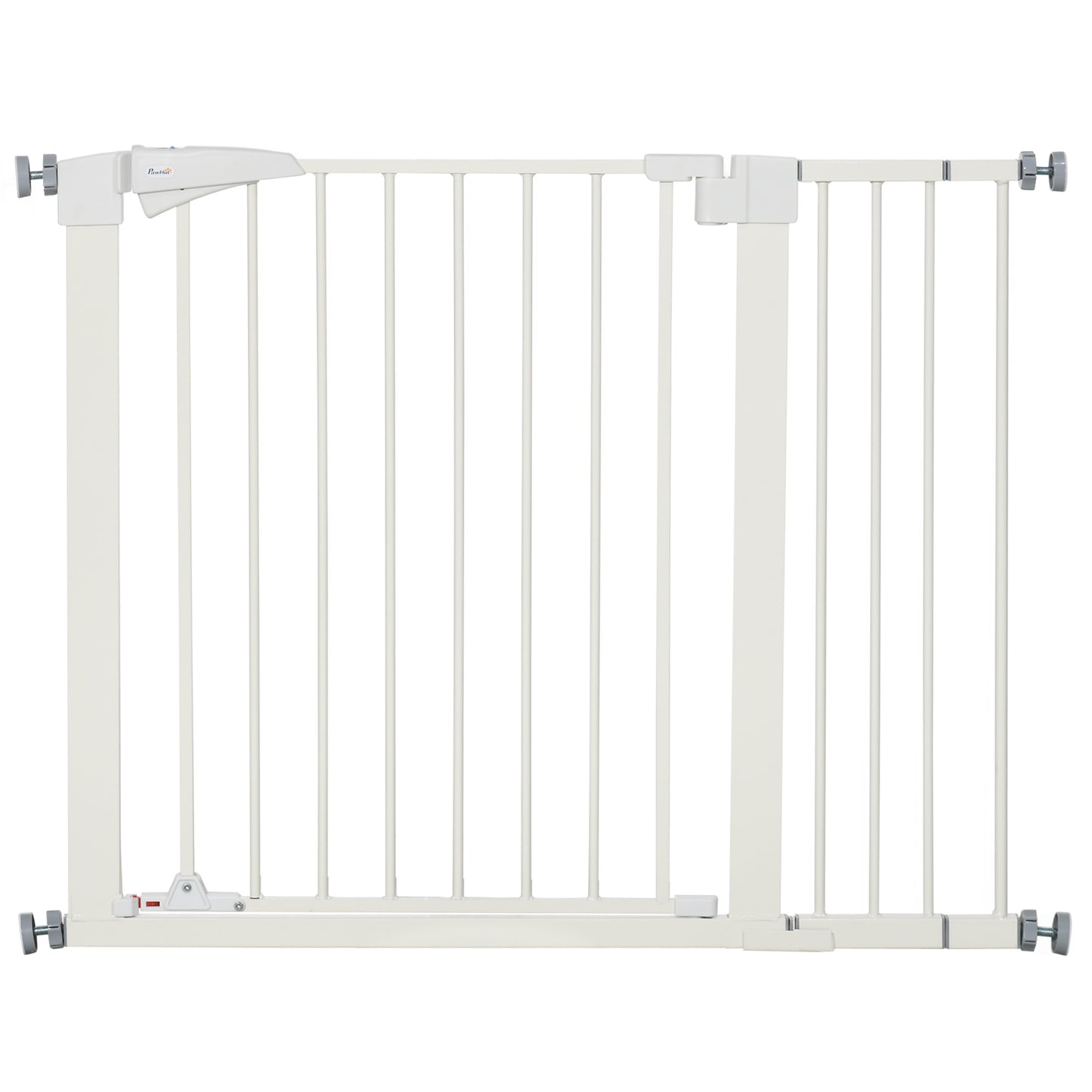 Poartă pentru Câini de Talie Mică și Medie cu Dublă Încuietoare și Închidere Automată, 76-103x4.2x77 cm, Alb