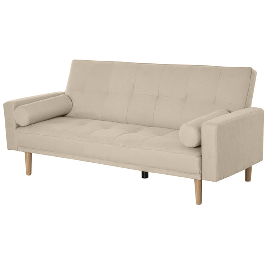 Canapea Extensibilă 2‑în‑1, 3 Locuri, Material Din In și 2 Perne Detașabile, Bej