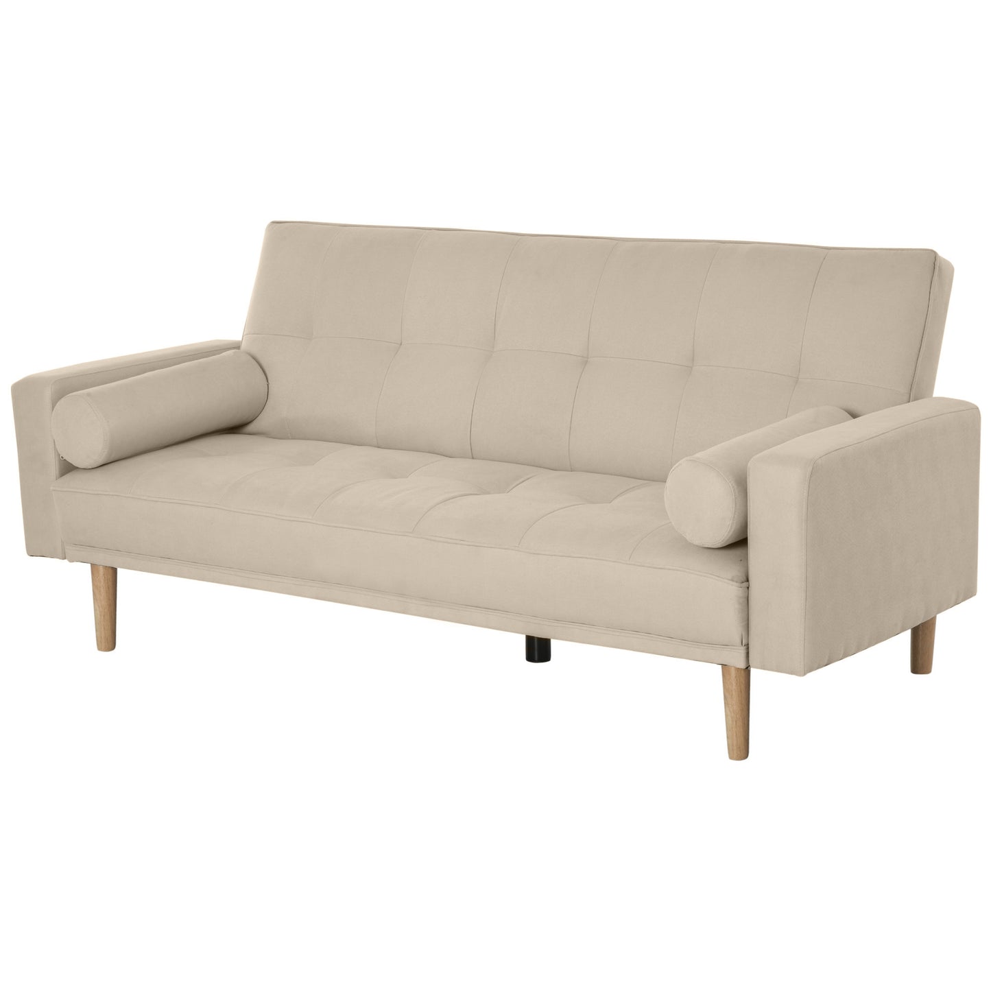 Canapea Extensibilă 2‑în‑1, 3 Locuri, Material Din In și 2 Perne Detașabile, Bej