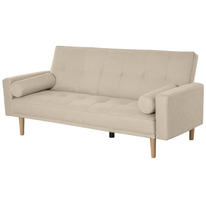Canapea Extensibilă 2‑în‑1, 3 Locuri, Material Din In și 2 Perne Detașabile, Bej