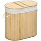 Cos de rufe din bambus cu capac, 100 litri cu 2 sectiuni, captuseala detasabila lavabila, 62,5 x 37 x 60,5 cm, natural