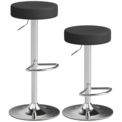 Set 2 Scaune de Bar Moderne și Reglabile, din Piele PU, Spumă și Metal, 38.5x38.5x62-84 cm, Negru