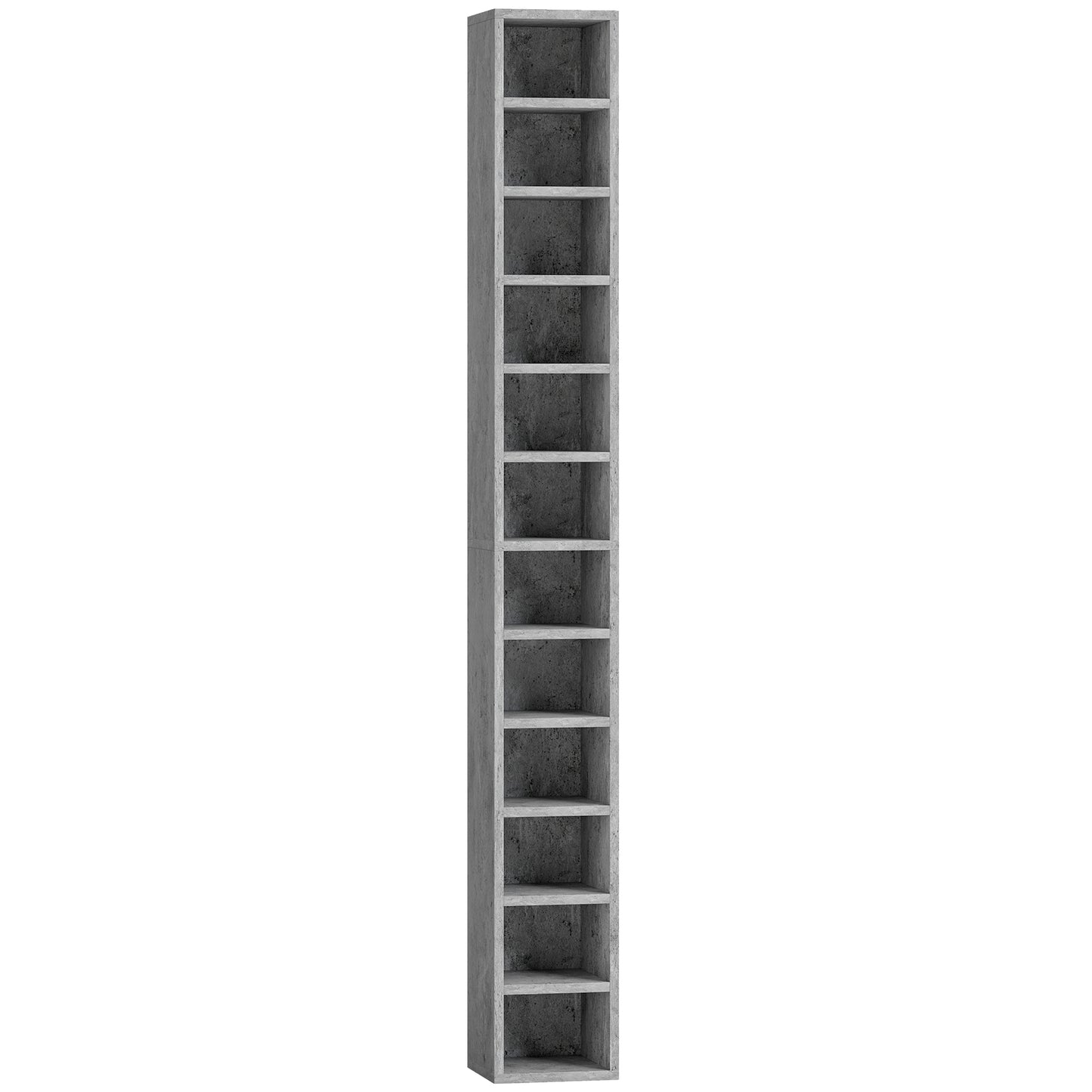 Raft Bibliotecă Pentru CD-uri cu 12 Polițe pentru 204 CD-uri, din MDF și PAL, 21 x 20 x 175 cm, Gri